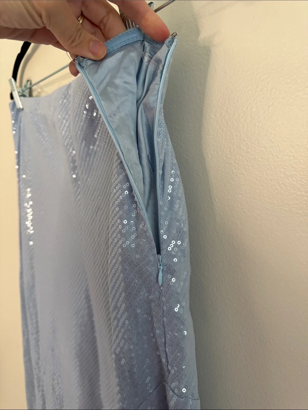Peppermayo NWT Algorithm Sequin Maxi Skirt Light Blue Low Rise Party Size US 8